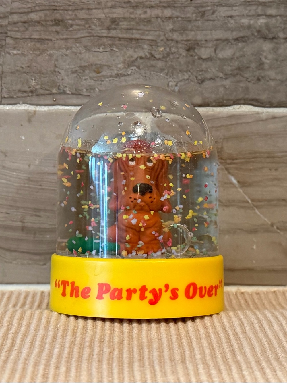 Vintage 1988 Enesco "The Party's Over" Sad Dog Confetti Water Snow Globe 1980s